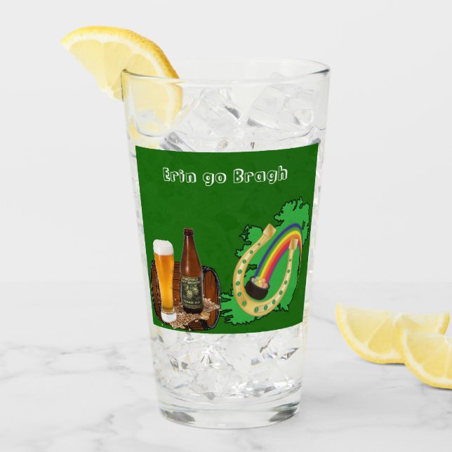 Classic Celtic Erin Go Bragh Irish Pub Pint Beer  Glass (Front Ice)