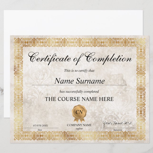 Classic Certificate of Completion Award Diploma (Front/Back)