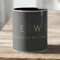 Classic Charcoal Grey Gold Minimalist Monogram