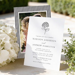 Classic Charcoal Hydrangea Photo Wedding Invitation