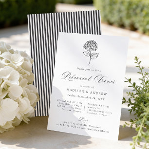 Classic Charcoal Hydrangea Rehearsal Dinner Invitation