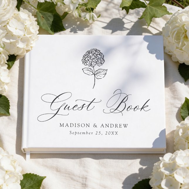 Classic Charcoal Hydrangea Wedding Guest Book (Creator Uploaded)