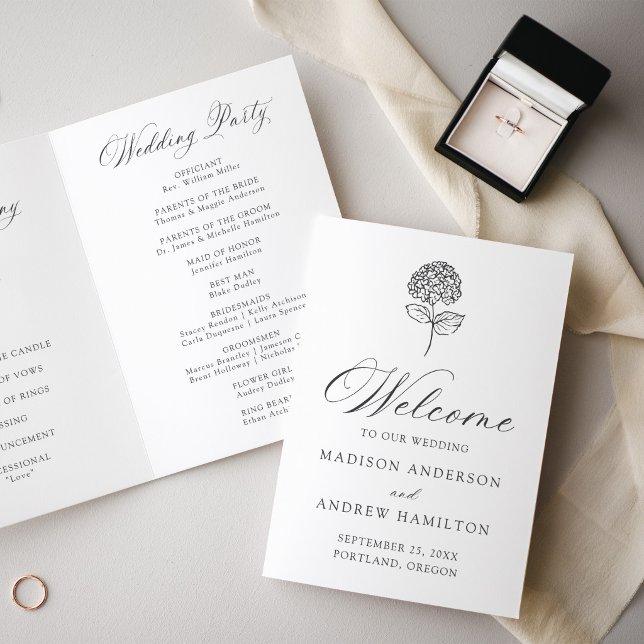 Classic Charcoal Hydrangea Wedding Program Programme (Creator Uploaded)