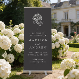 Classic Charcoal Hydrangea Wedding Welcome Retractable Banner