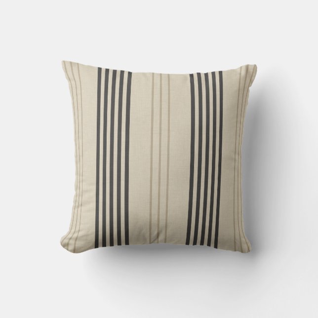 Classic Charcoal Ticking Stripe Pattern Cushion (Front)