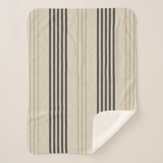Classic Charcoal Ticking Stripe Pattern Sherpa Blanket