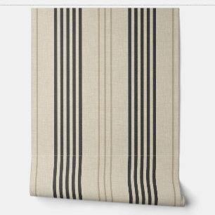 Classic Charcoal Ticking Stripe Pattern Wallpaper