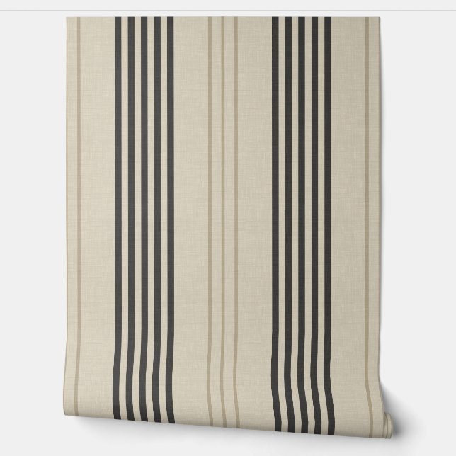 Classic Charcoal Ticking Stripe Pattern Wallpaper (Unrolling)