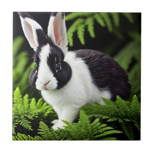 "Classic Charm: The Black and White Bunny Rabbit" Tile