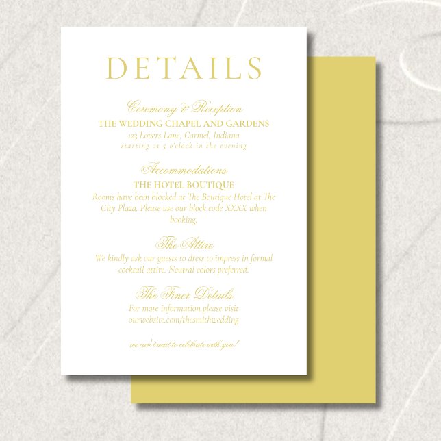 Classic Chartreuse Minimalist Wedding Details Enclosure Card (Classic Chartreuse Minimalist Wedding Details Enclosure Card)