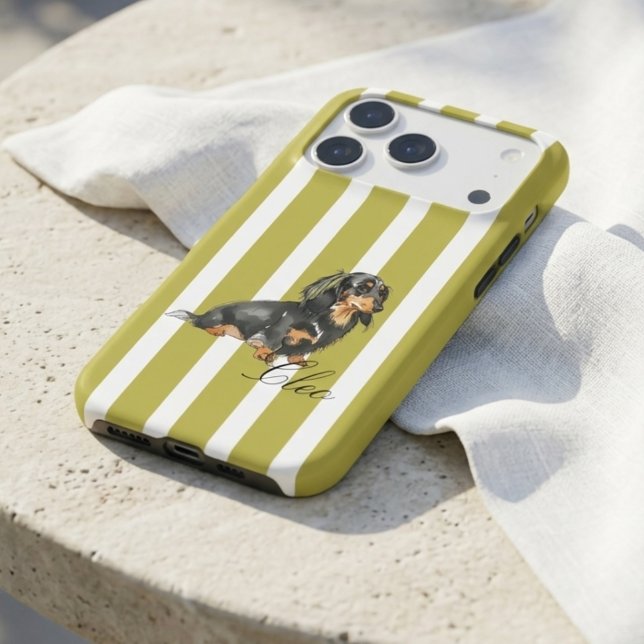 Classic Chartreuse Stripe Watercolor Dachshund (Classic Chartreuse Stripe Watercolor Dachshund iPhone Case)