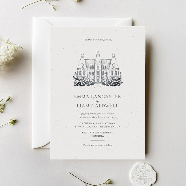 Classic Chateau Venue Drawing Minimalist Wedding Invitation (Creator Uploaded)