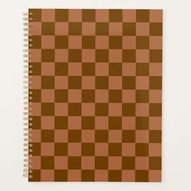 Classic Checkered Pattern: Brown and Tan Square Planner (Front)