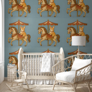 Classic Cheerful Corgi Carousel Nursery Wallpaper