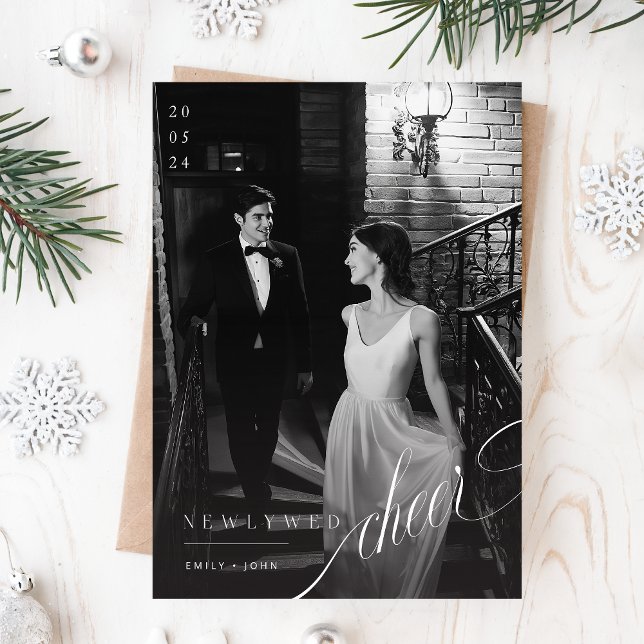 Classic Cheers Newlywed Christmas Holiday Photo Postcard (Creator Uploaded)