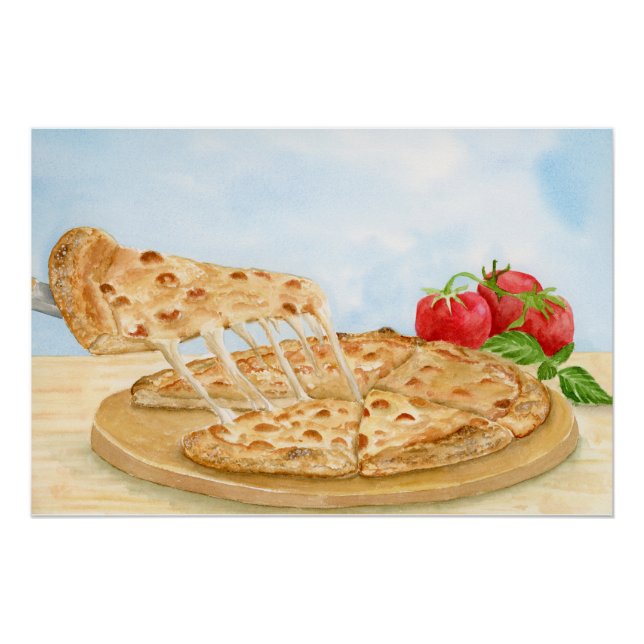 Classic Cheese Pizza Watercolor Poster (Front)