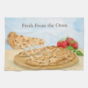 Classic Cheese Pizza Watercolor Tea Towel