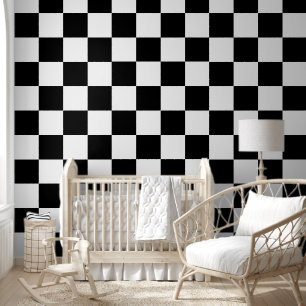 [Classic Chequerboard] Black and White 6" Squares Wallpaper