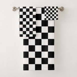 Classic Chequerboard Black White Pattern Bath Towel Set