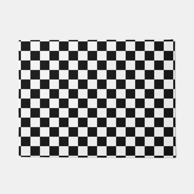 Classic Chequerboard Black White Pattern Doormat (Front)
