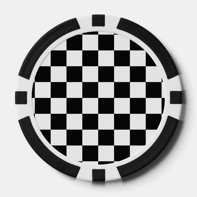 Classic Chequerboard Black White Pattern Poker Chips (Front)