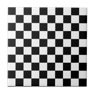 Classic Chequerboard Black White Pattern Tile