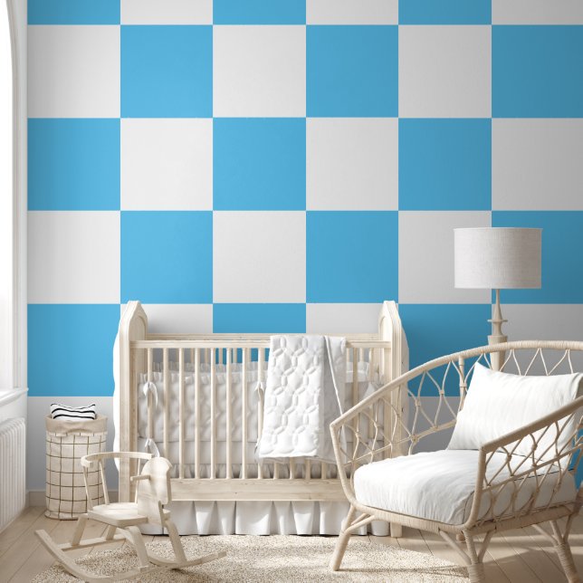 [Classic Chequerboard] Blue and White 12" Squares Wallpaper (Kids)