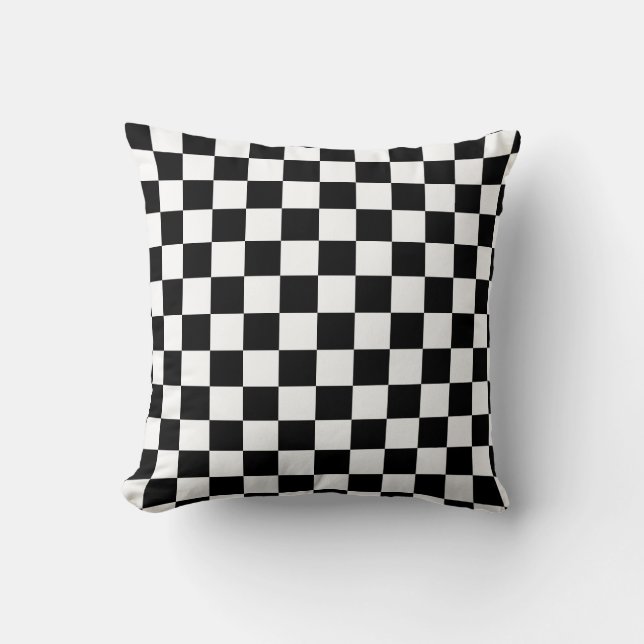 Classic chequered board back and white pattern thr cushion (Front)