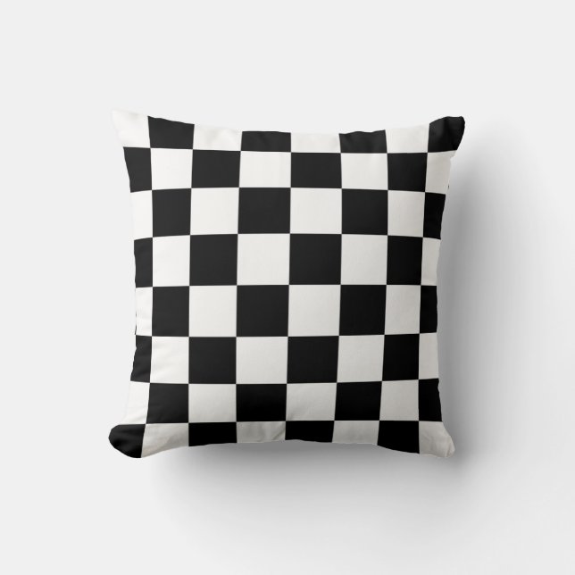 Classic Chequered I Bleed Racing Check Black White Cushion (Front)