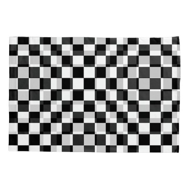 Classic Chequered I Bleed Racing Check Black White Pillowcase (Back)