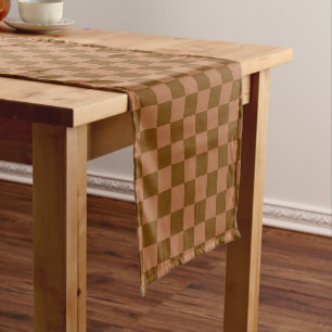Classic Chequered Pattern: Brown and Tan Square Short Table Runner
