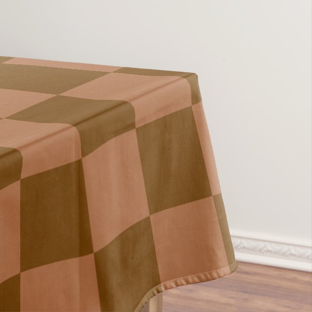Classic Chequered Pattern: Brown and Tan Square Tablecloth (In Situ)