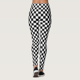 Classic Chequered Racing Flag Check Black White Leggings