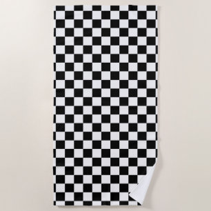 Classic Chequered Racing Sport Check Black White Beach Towel