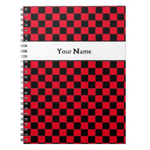 Classic Chequered Red and Black Custom Name Notebook