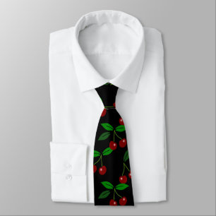 Classic Cherry Fruit and Leaf Custom black Tie 2