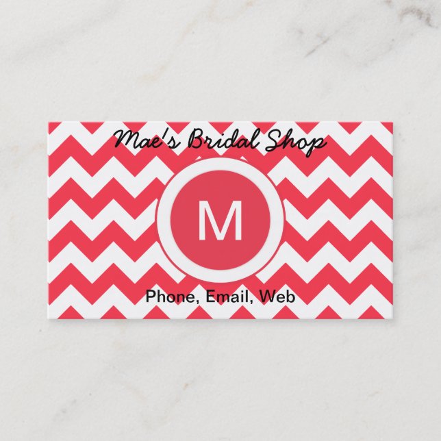Classic Cherry Red Chevron Pattern Business Card (Front)