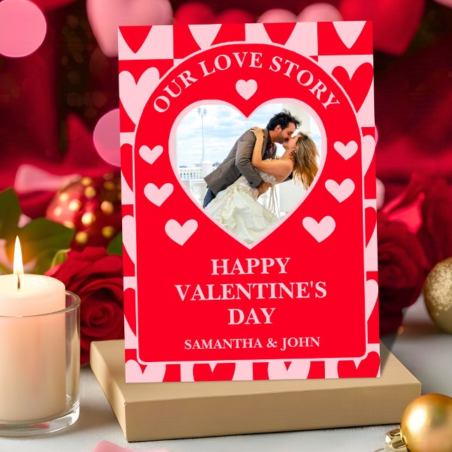 Classic Cherry Red Hearts Valentine’s Gift Photo Holiday Card (Creator Uploaded)