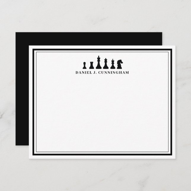Classic Chess Pieces Double Border Monogram Card (Front/Back)