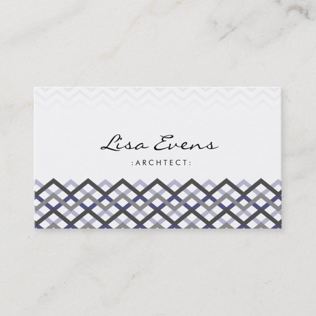 Classic Chevron Pattern Blue Grey Business Card (Front)