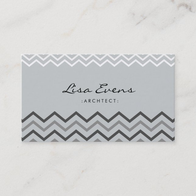 Classic Chevron Pattern Grey Business Card (Front)