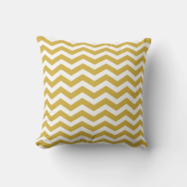 Classic Chevron Stripes in Mustard and White Cushion (Front)