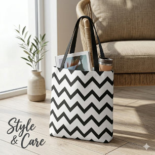 Classic Chevron Tote in Crisp White and Black Bag