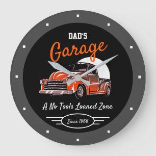 Classic Chevy Truck Garage Dad's Any Name Black Large Clock