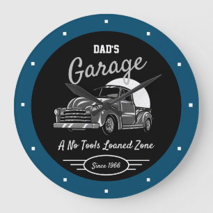 Classic Chevy Truck Garage Dad's Any Name Blue Large Clock