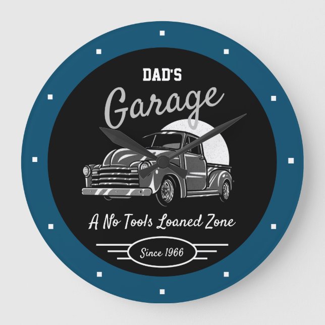 Classic Chevy Truck Garage Dad's Any Name Blue Large Clock (Front)
