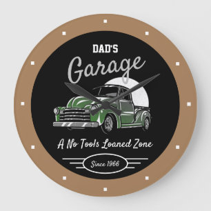 Classic Chevy Truck Garage Dad's Any Name Brown Bl Large Clock