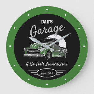 Classic Chevy Truck Garage Dad's Any Name Green  Large Clock