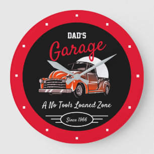 Classic Chevy Truck Garage Dad's Any Name Red Large Clock