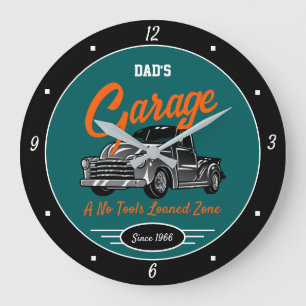 Classic Chevy Truck Garage Dad's Name Teal Black Large Clock